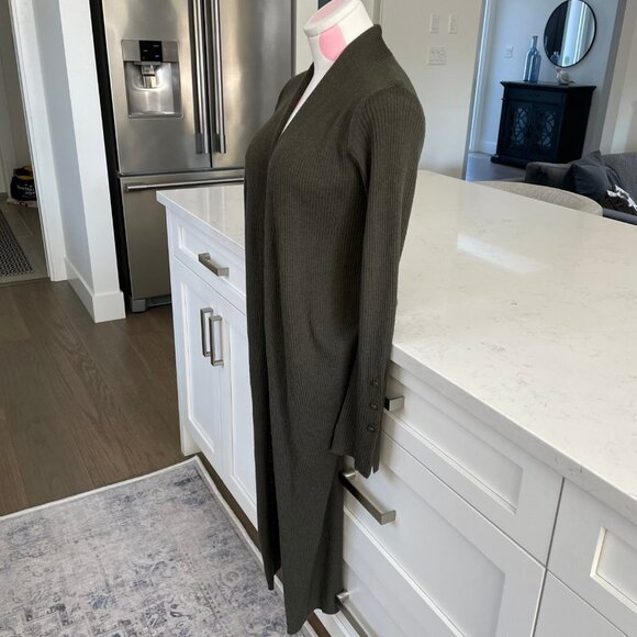 Nanette Lepore Merino Wool Open Front Ribbed Duster Sweater Olive Green Sz XS - Picture 4 of 11